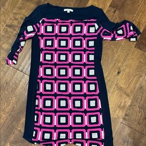 Banana Republic Pink and Black Geometric Long Sleeve Dress